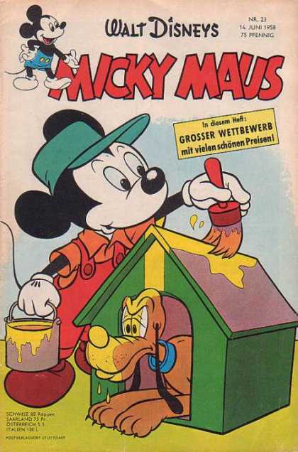 Micky Maus 129 - Walt Disney - Pluto - Paint - Doghouse - Overalls
