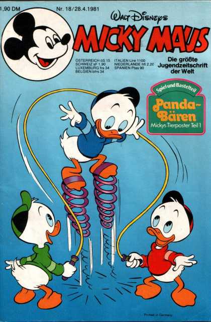 Micky Maus 1296 - Huey Dewey And Louie Playing Skipping - Uncle Mickey - Huey With Spring Shoes - Mickeys Three Naughty Nephews - Funny Mouse