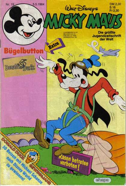 Micky Maus 1454 - Donald Duck - Guffy - Walt Disney - Rasen Betreten Verboten - Budelbutton
