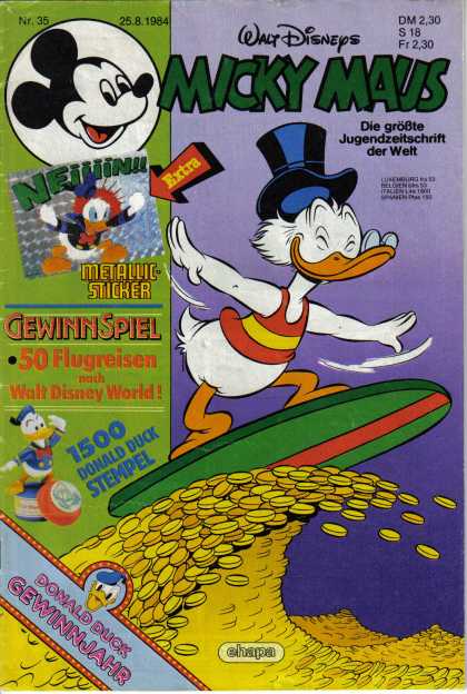 Micky Maus 1470 - Donald Duck - Surfing - Gold - Coins - Wave