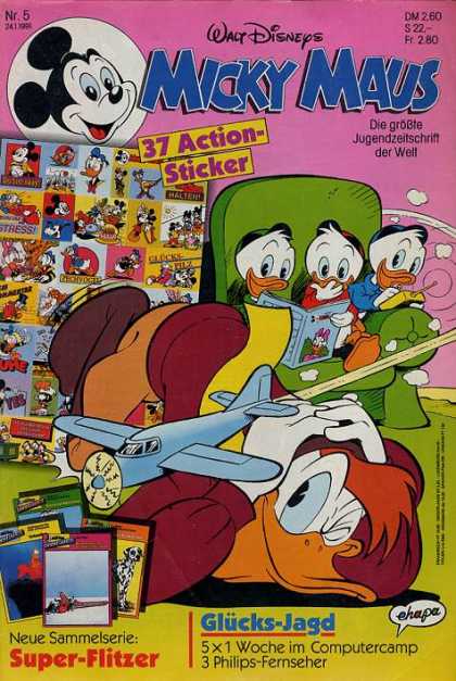 Micky Maus 1684 - Walt Disneys - 37 Action Sticker - Green Chair - Blue Airplane - Super Flitzer