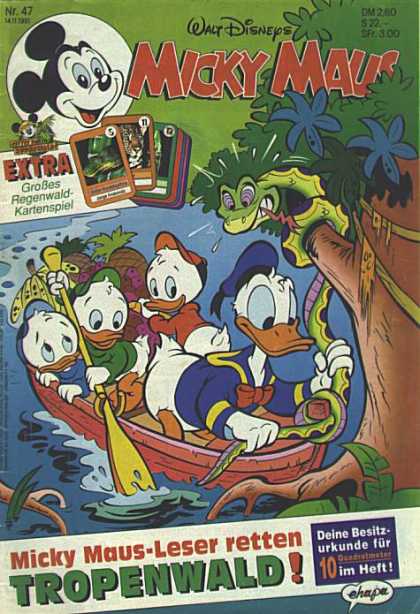 Micky Maus 1726 - Donald Duck - Huey Louy And Dewey - Large Green Snake - Red Canoe - River