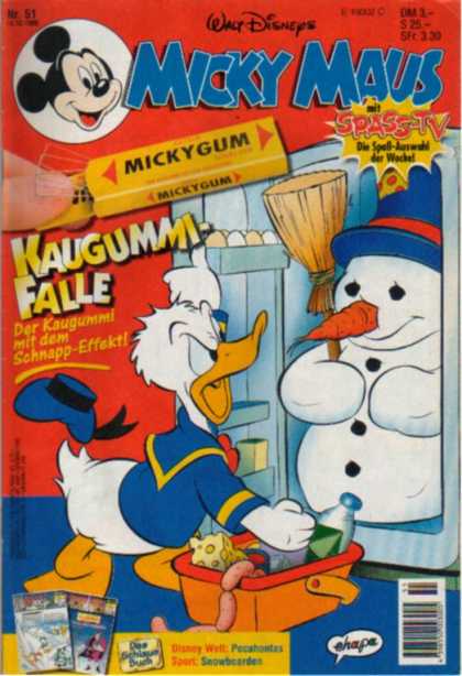 Micky Maus 1945 - Donald Duck - Snowman With Broom - Carrot - Swiss Cheese - Sausages