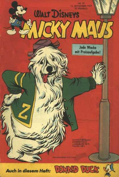 Micky Maus 195 - Big Shaggy Dog - Dog In Sweater - Dog In Hat - Dog Leaning On Lightpost - Mickey With Blue Shorts