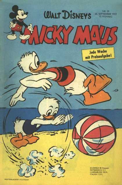 Micky Maus 197 - German Comic - Beach - Water - Beach Ball - Ducks