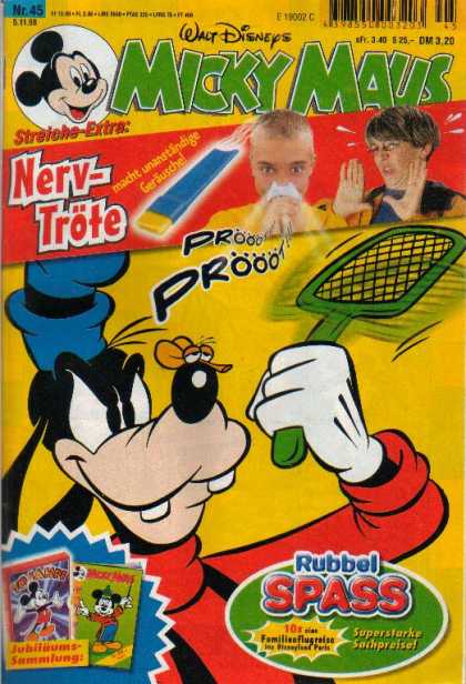 Micky Maus 2096 - German Comic - Goofy With Fly Swatter - 2 Boys On Front - Noise Maker For Nose - Walt Disney In German
