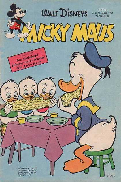 Micky Maus 298 - Donald Duck - Huey Duey Louie - Corn On The Cob - Walt Disney - German