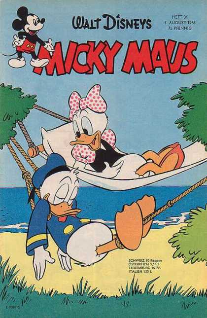 Micky Maus 398 - German Language - Donald Duck - Daisy Duck - Hammock - Beach