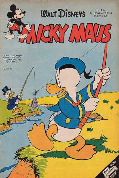 Micky Maus 413 - Donald Duck - Disney - Fishing - River - Caught Fish At Same Time