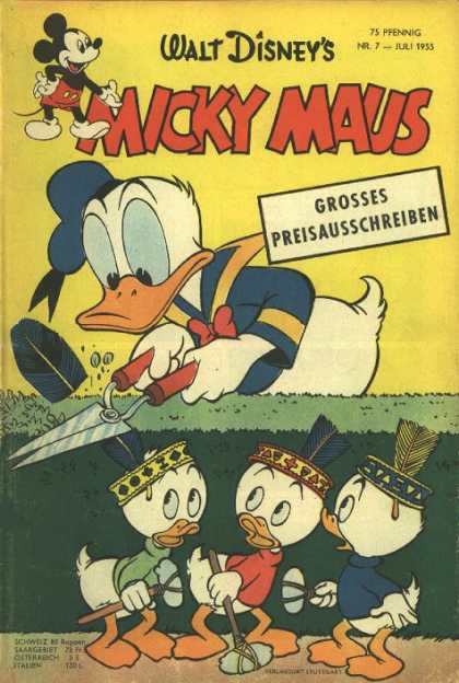 Micky Maus 47 - Donald Duck - Three Baby Ducks - Trimming Bushes - Feathers - Walt Disney