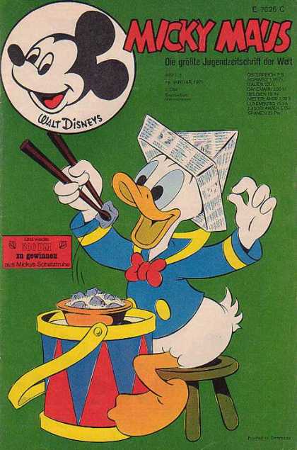 Micky Maus 787 - Donald Duck - Paper Hat - Chopsticks - Stool - Drum