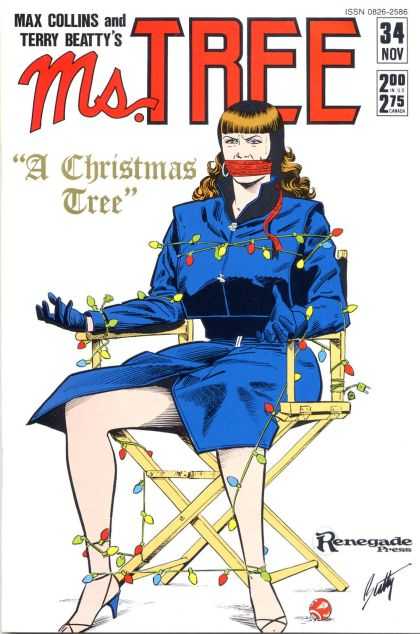Tied Up In Christmas Lights - Director Chair - Blue Dress - Red Gag - Renegade Press Ms. Tree 34 - Tied Up In Christmas Lights - Director Chair - Blue Dress - Red Gag - Renegade Press
