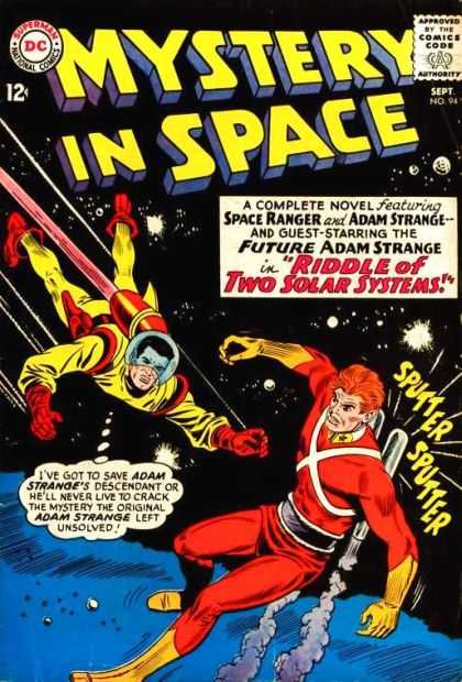 Mystery in Space 94 - Riddle Of Two Solar Systems - Space Ranger - Adam Strange - Future Adam Strange - Yellow And Orange Space Suits