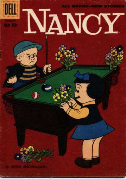 Nancy and Sluggo 163 - Girl - Boy - Pool Table - Flowers - Nancy
