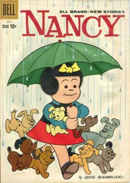 Nancy and Sluggo 168 - Raining - Umbrella - Walking Dogs - Chores - Dogwalker Job