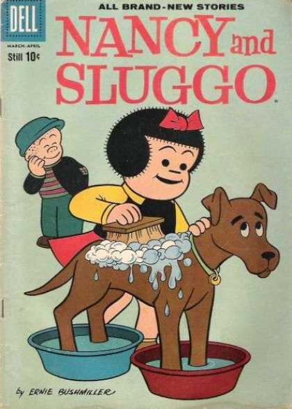 Nancy and Sluggo 175 - Ernie Bushmiller - Brown Dog - Girl With Red Bow - Boy In Blue Hat - Green Collar