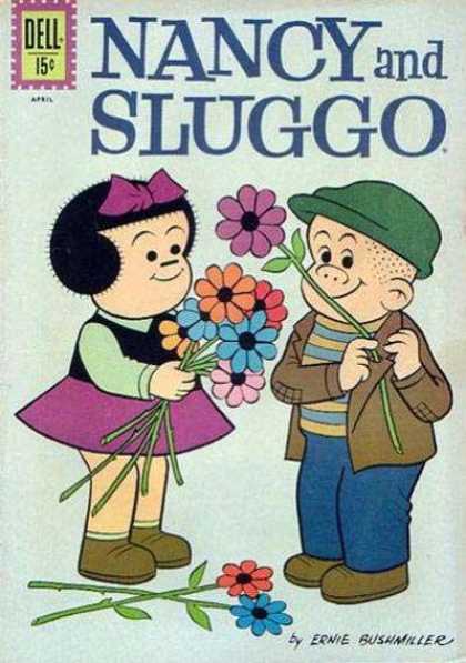Nancy and Sluggo 187 - Flowers - Purple Bow - Green Hat - Ernie Bushmiller - Bald