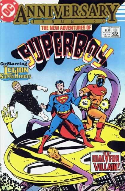 New Adventures of Superboy 50 - Anniversary Issue - Legion Superheroes - Dial V For Villian - Superman - Masked Man - Keith Giffen