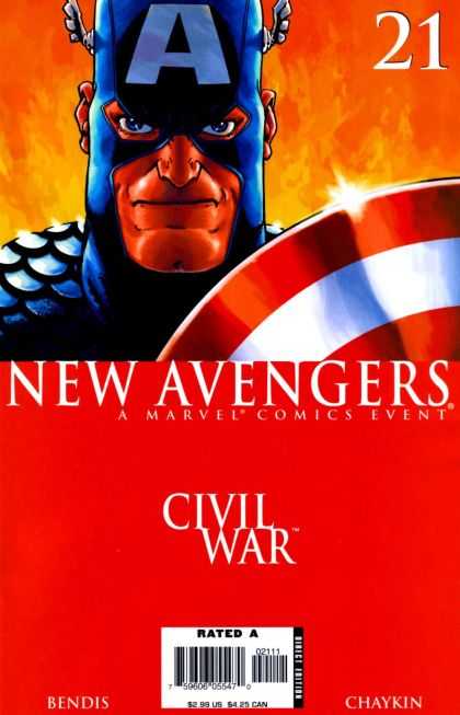 New Avengers 21 - Captain America - Flames - Civil War - Shield - Bendis - Howard Chaykin