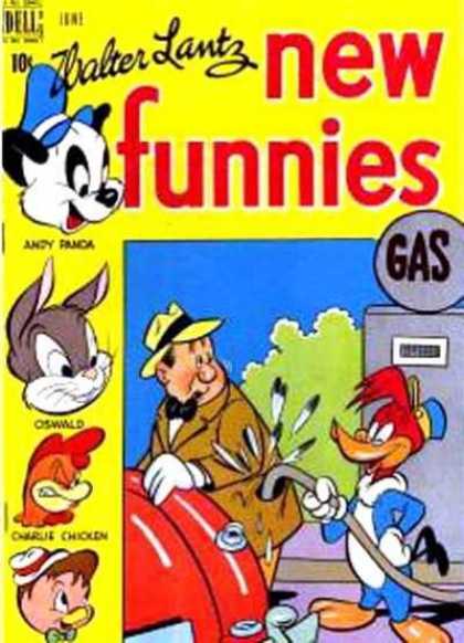 New Funnies 148 - Woody Woodpecker - Gas Station - Gas Pump - Car - Gasoline