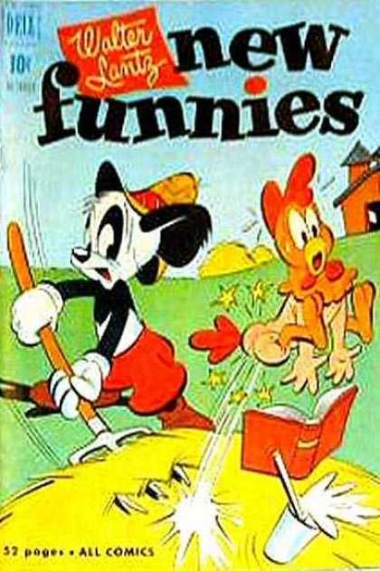 New Funnies 176 - Walter Lantz - Panda And Chicken - Chicken Was Immersed In Reading - Dont Cry Over Spilled Milk - An Unlikely Pairing