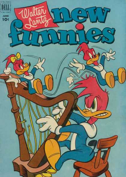 New Funnies 184 - Harp - Woody Woodpecker - Children Woodpeckers - Playing - Walter Lantz