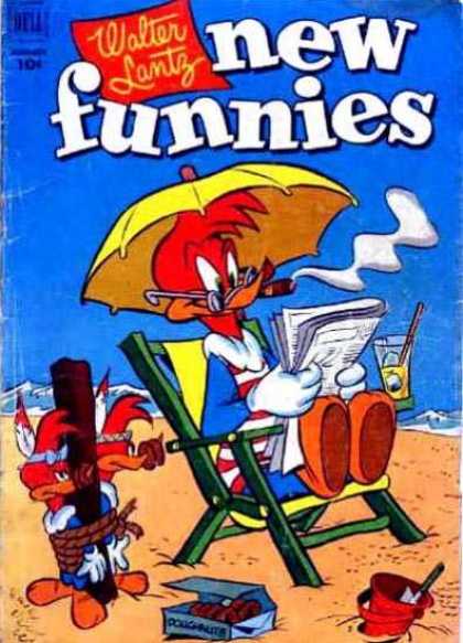 New Funnies 186 - Beach - Umbrella - Cigar - Newspaper - Woodpecker