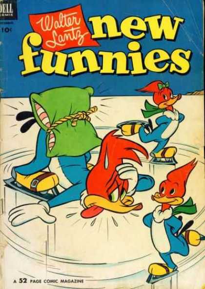 New Funnies 190 - Woody Woodpecker - Ice Skating - Pillow - Fall - Ice