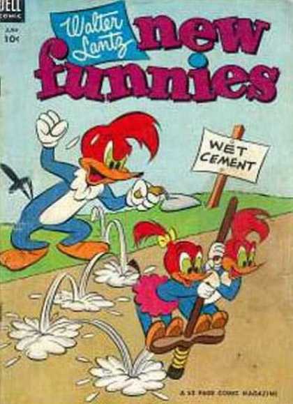 New Funnies 196 - Dell Comic - Walter Lantz - Wet Cement - Woodpecker - Road