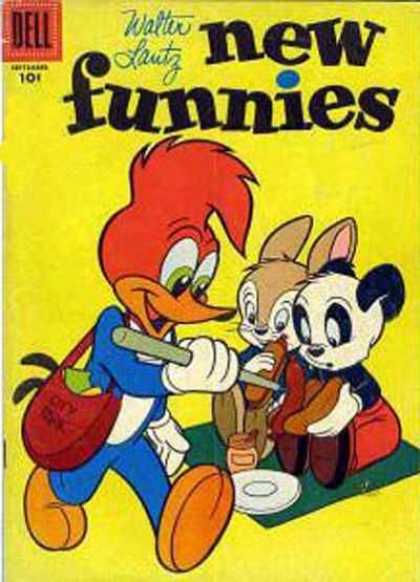 New Funnies 235 - Woody Woodpecker - Rabbit - Bear - Hot Dog - Mail Bag