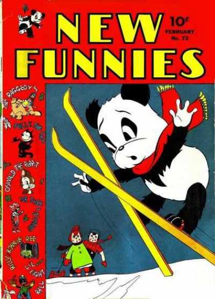 New Funnies 72 - Panda - Skis - 10 Cents - February - Oswald The Rabbit