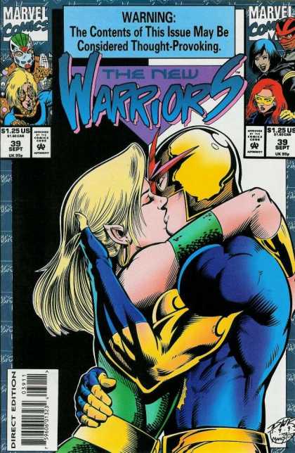 New Warriors 39 - Marvel Comics - Contents Of This Issue May Be Considered Thought-provoking - Kissing - Direct Edition - 39 Sept - Darick Robertson