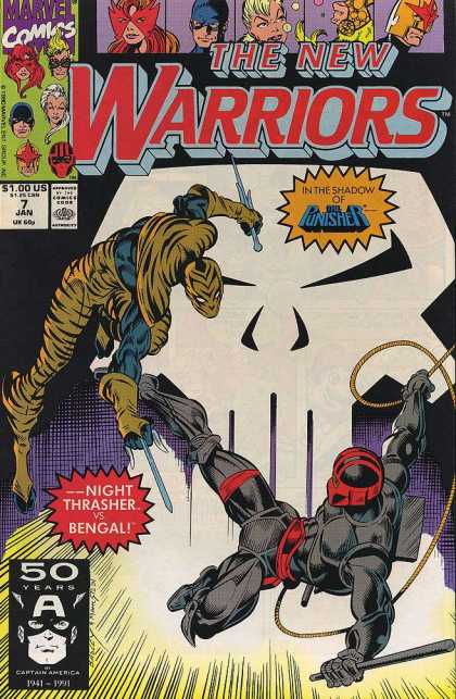 New Warriors 7 - Marvel Comics - In The Shadow Of The Punisher - Night Thrasher Vs Bengal - January 7 - White Skull - Darick Robertson, Mark Bagley