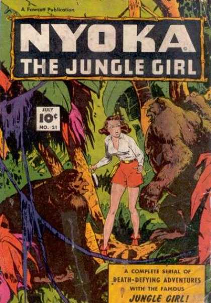 Nyoka the Jungle Girl 21 - Gorillas - Palm Trees - Red Shorts - White Shirt - Vines
