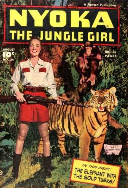 Nyoka the Jungle Girl 34 - Woman - Chimp - Tiger - Trees - Gun