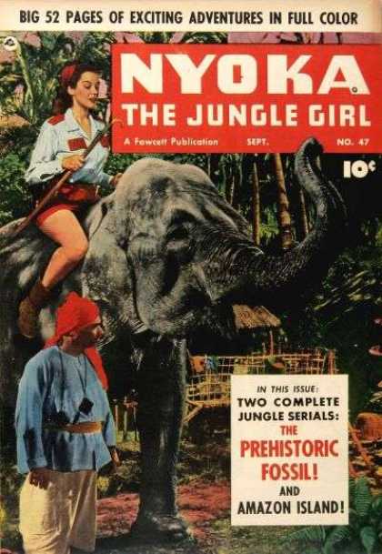 Nyoka the Jungle Girl 47 - Woman - Elephant - Jungle - Trees - Jungle Hut