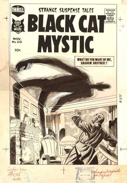 Original Cover Art - Black Cat Mystic #60 Cover (1957) - Comics Code - Black Cat Mystic - Shadow - Man - Room