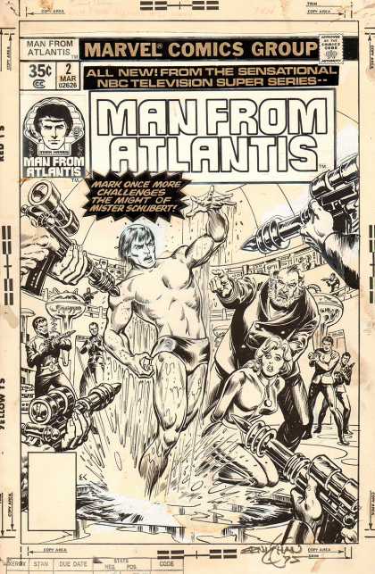Original Cover Art - Man From Atlantis #2 Cover (1977) - Man From Atlantis - Nbc Television - Mister Schubert - Guns - Splash