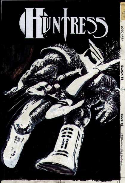 Original Cover Art - The Huntress #4 Cover ( 1994) - Huntress - Female - Kicking - Creature - Black And White Colors