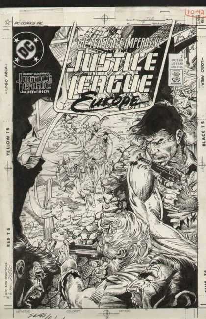 Original Cover Art - Justice League Europe - Gun - Ready For Attack - Europe - The Teasdale Imperative - Justice League America