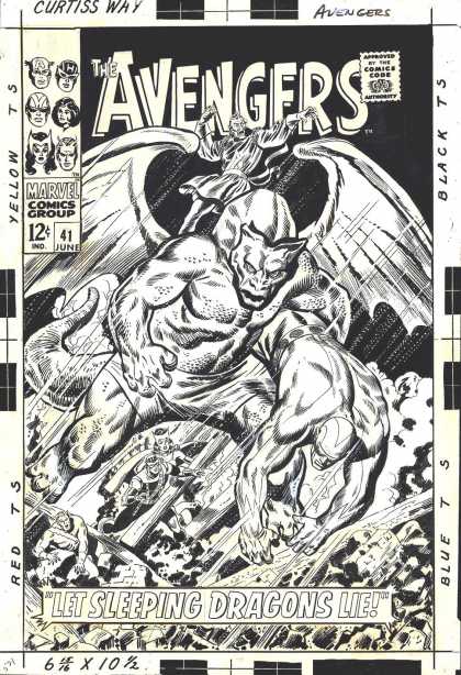Original Cover Art - Avengers #41 Cover (Large Art) 1967 - Avengers - Marvel - June - Sleeping - Dragons