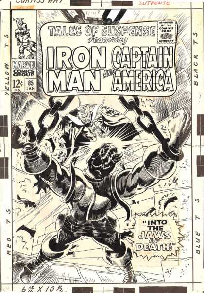 Original Cover Art - Tales Of Suspense #85 PUBLISHED COVER (Large Art) 1966 - Tales Of Suspense Featuring - Iron Man - Captain America - Into Jaws Of Death - Red Ts