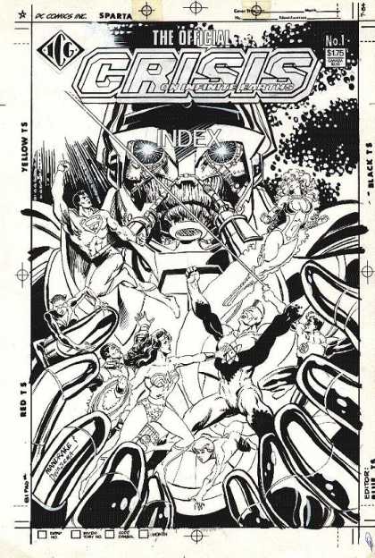 Original Cover Art - CRISIS On Infinite Earths: Index #1 Cover (1986) - Crisis - Mayhem - Wonder Woman - Superman - Battle