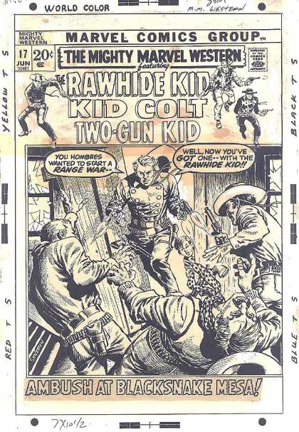 Original Cover Art - Mighty Marvel Western #17 Cover - Old West - Cowby - Revolvers - Rawhide Kid - Two Gun Kid