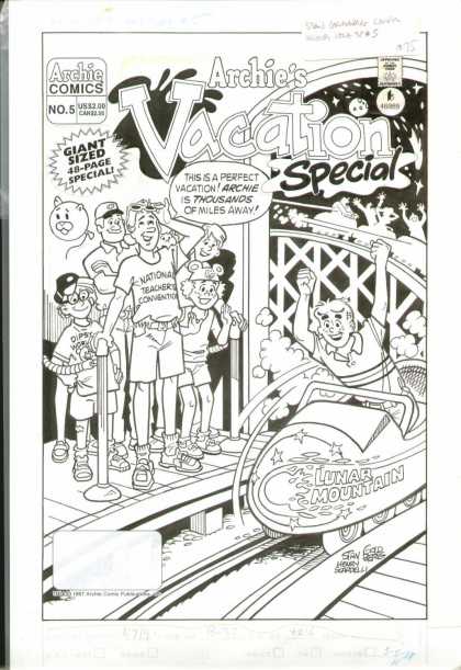 Original Cover Art - Archie Vacation Special - Archies Vacation Special - Roller Coaster - Lunar Mountain - Balloon - National Teachers Convention