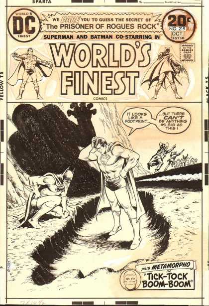 Original Cover Art - World's Finest Comics #219 Cover (1973) - Batman - Superman - Footprint - Prisoner - Rogues Rock