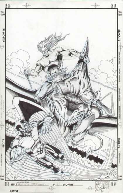 Original Cover Art - Professor X and the X-Men - Sword - Yellow Ts - Black Ts - Marvel Comics - Blue Ts