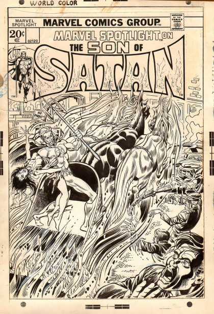 Original Cover Art - Marvel Spotlight #12 Cover (1973) - Satan - Pitchfork - Pentagram - Horses - Woman