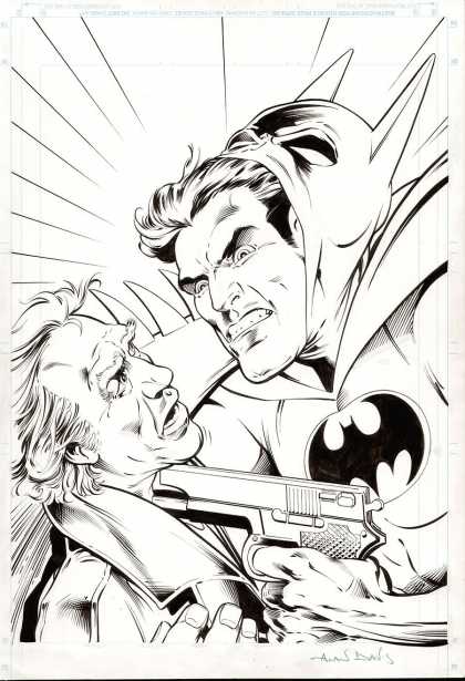 Original Cover Art - Batman Year 2 cover - Black And White - Batman - Gun - Angry Face - Hand