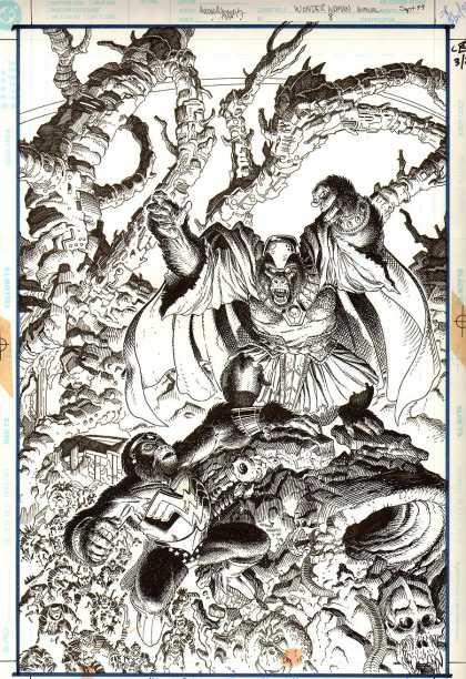 Original Cover Art - Wonder Woman Annual #8 Cover (1999) - Black And White - Beast - Skull - Gorillas - Chaos